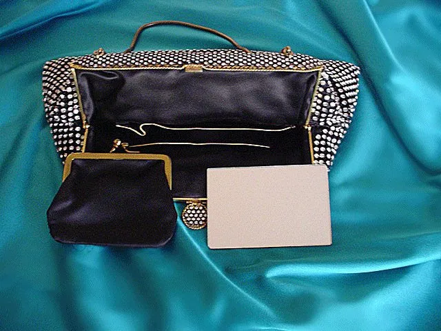 * FROM MY OWN PERSONAL COLLECTION - VINTAGE RARE DAZZLING SPARKLING ALL RHINESTONE EVENING BAG MADE IN FRANCE WITH SATIN CHANGE PURSE & MIRROR - THE MOST BEAUTIFUL VINTAGE EVENING BAG THAT I HAVE EVER SEEN!