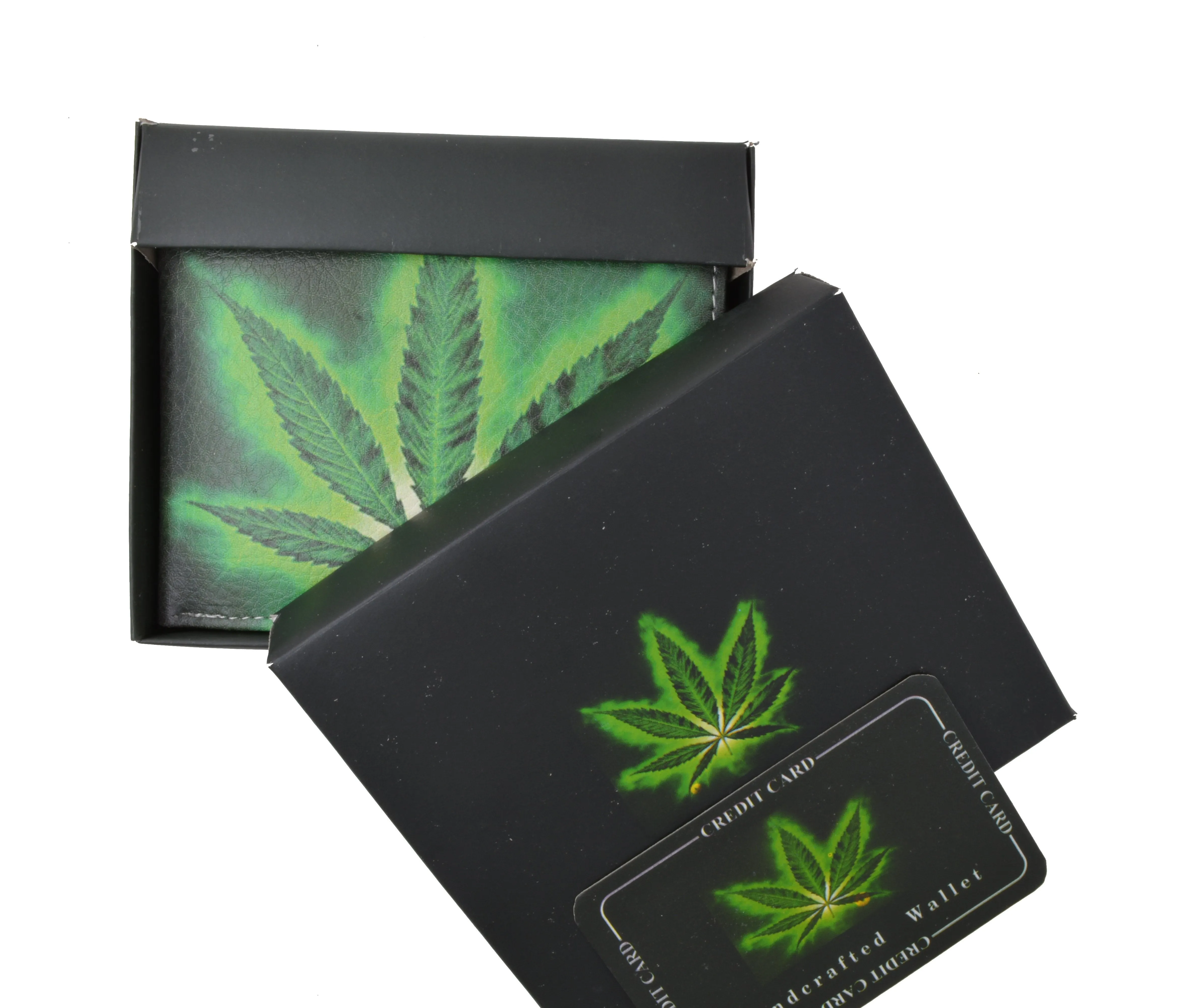 1246-19 Marijuana Leaf Men's Genuine Leather Bifold Multi Card ID Center Flap WalleT