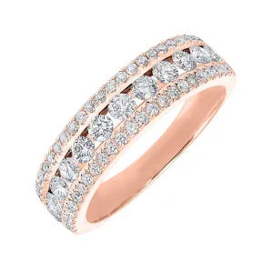 14KT Pink Gold & Diamond 3 Row Fashion Ring  - 1 ctw