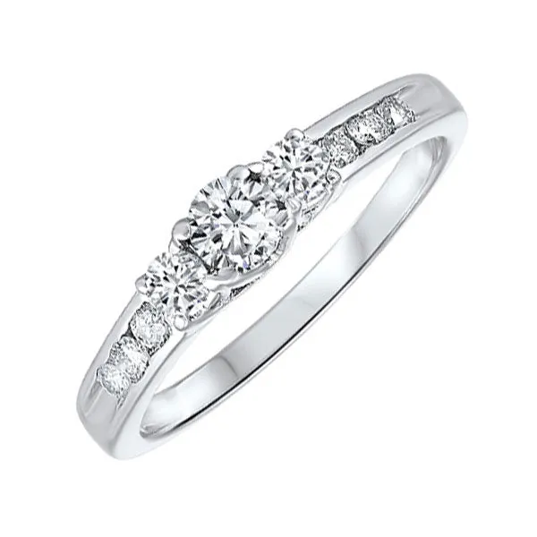 14KT White Gold & Diamond Classic Book 3 Stone Fashion Ring   - 3/4 ctw