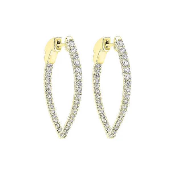 14KT Yellow Gold & Diamond Classic Book Hoop Fashion Earrings   - 1 ctw