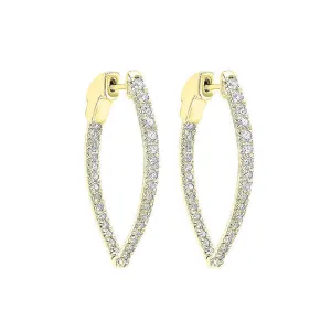 14KT Yellow Gold & Diamond Classic Book Hoop Fashion Earrings   - 1 ctw