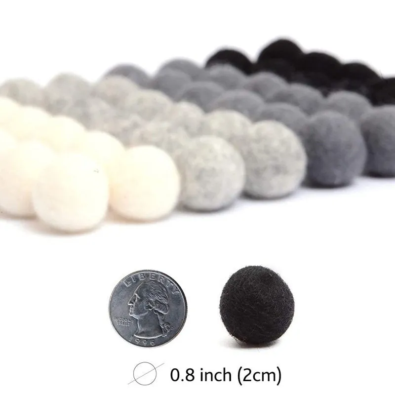 1.5 cm Wool Felt Balls: Black White Gray, Felted Balls, DIY Garland Kit, Wool Felt Balls, Felt Pom Pom, Handmade, Custom Felt Balls