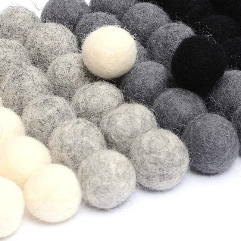 1.5 cm Wool Felt Balls: Black White Gray, Felted Balls, DIY Garland Kit, Wool Felt Balls, Felt Pom Pom, Handmade, Custom Felt Balls