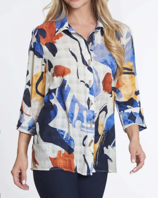 Abstract Button Back Blouse