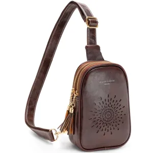 APHISON Sunflower Small Sling Bag Fanny Packs Cell Phone Purse Vegan Leather Crossbody Bags Gifts for Women Men Teen Girls COFFEE