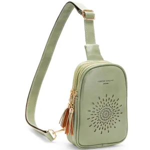 APHISON Sunflower Small Sling Bag Fanny Packs Cell Phone Purse Vegan Leather Crossbody Bags Gifts for Women Men Teen Girls GREEN