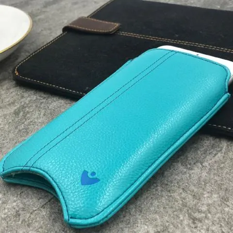 Apple iPhone 12 Pro Max Wallet Case in Teal Blue Vegan Leather | Screen Cleaning Sanitizing Lining