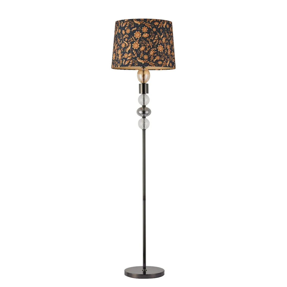 Aurelia Blue and Black Nickel Floral Traditional Floor Lamp