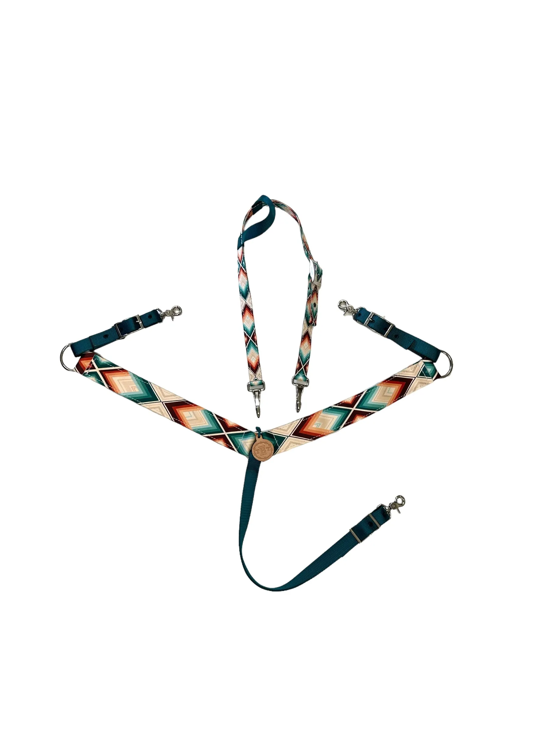 Aztec print  tack set reins, cinch strap, breast collar nylon horse size