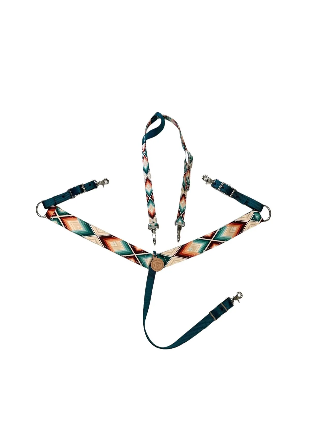 Aztec print  tack set reins, cinch strap, breast collar nylon horse size