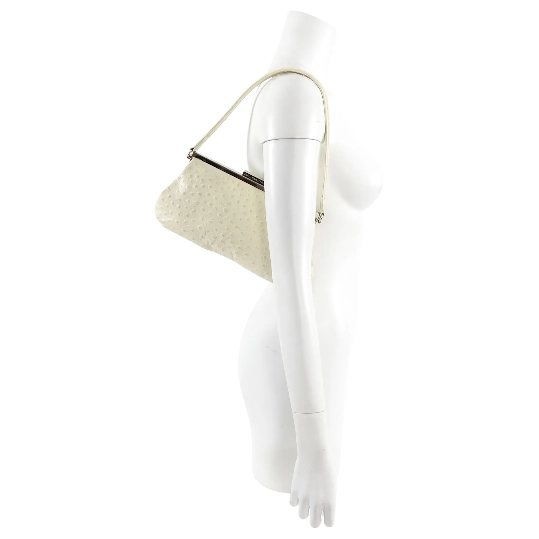 Balenciaga Vintage Ivory Ostrich Small Frame Bag