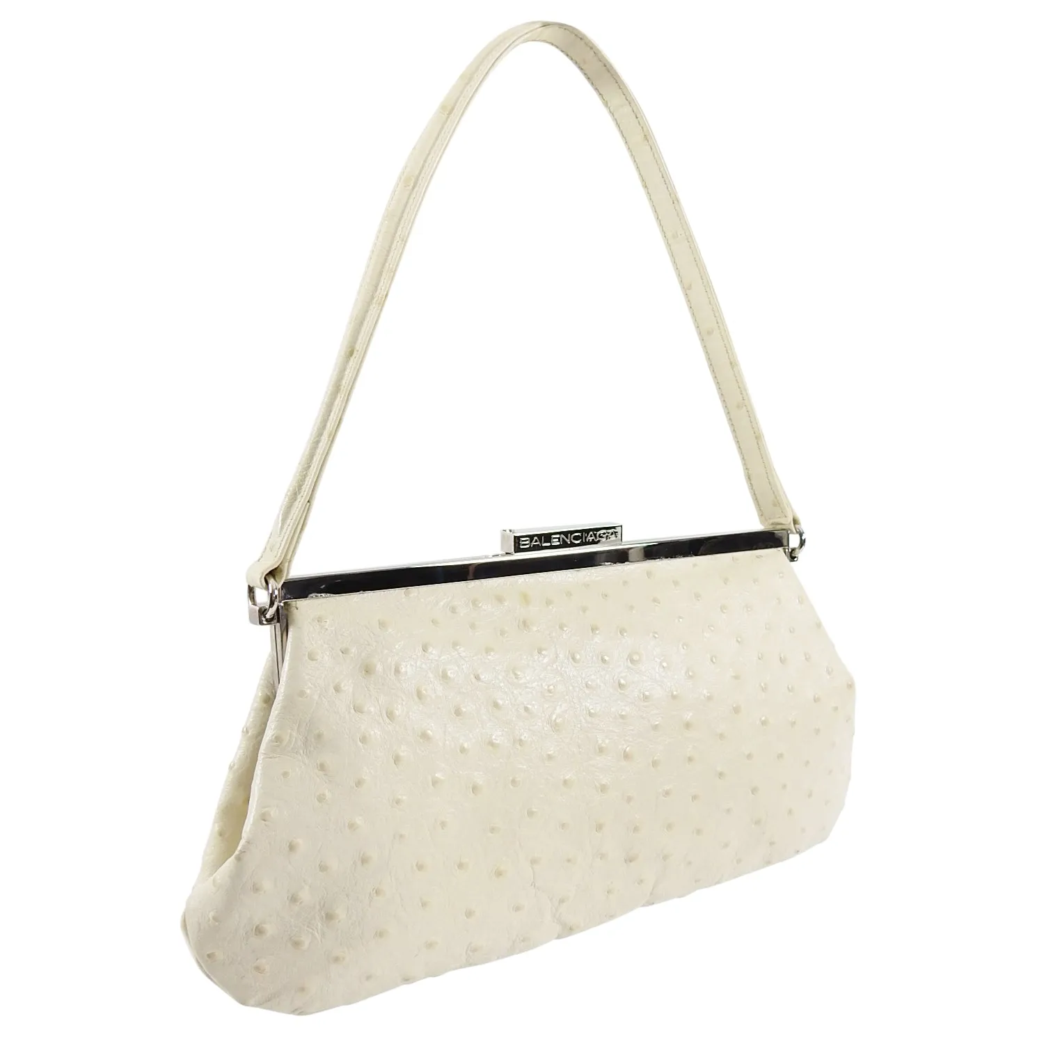 Balenciaga Vintage Ivory Ostrich Small Frame Bag