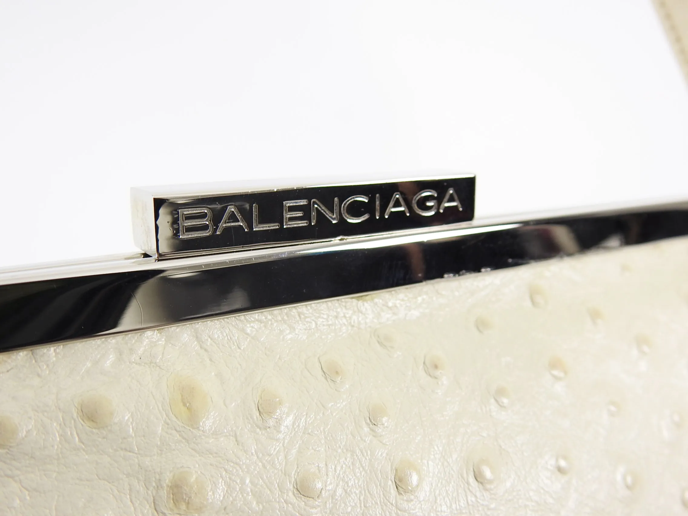 Balenciaga Vintage Ivory Ostrich Small Frame Bag