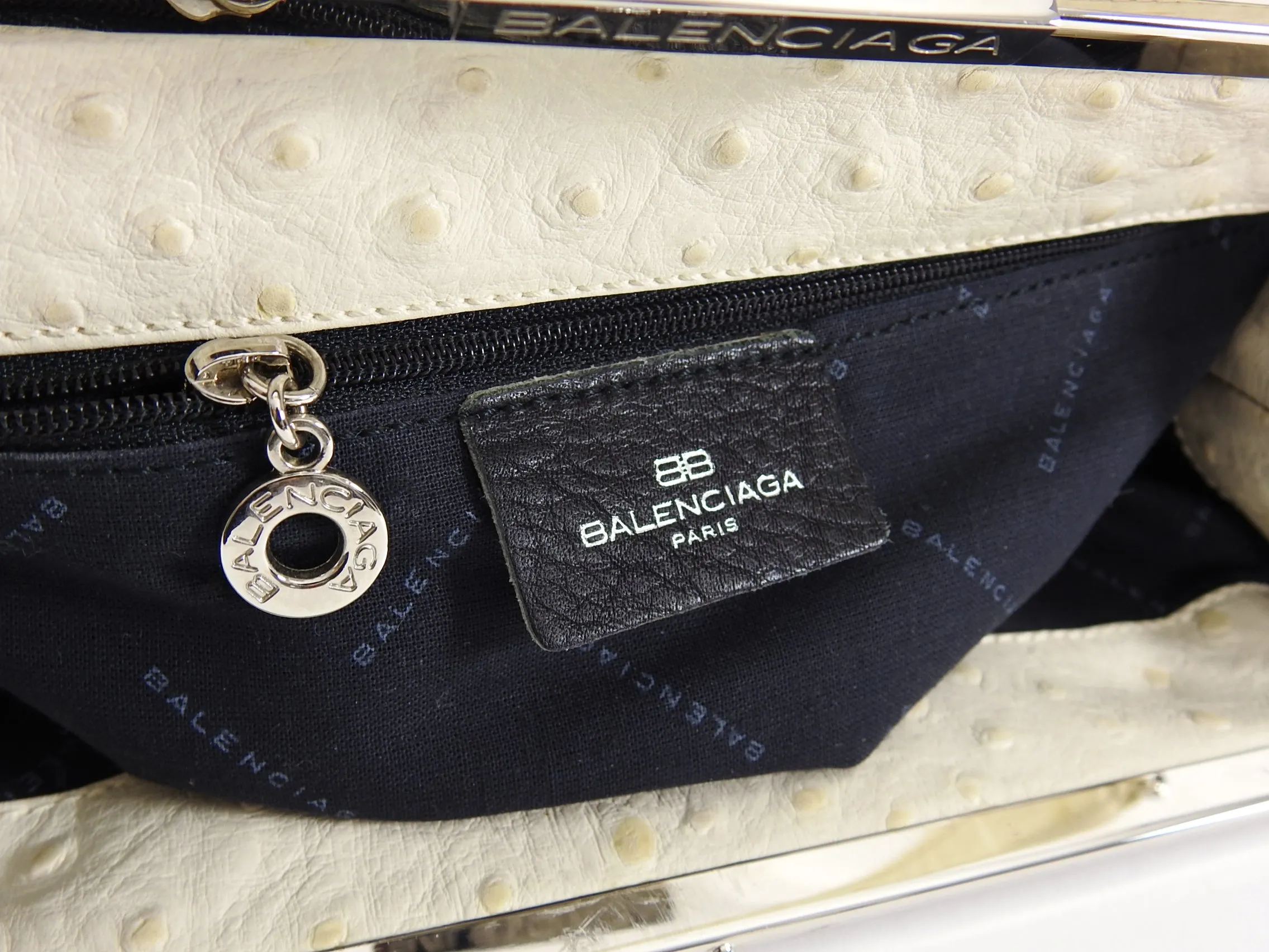 Balenciaga Vintage Ivory Ostrich Small Frame Bag