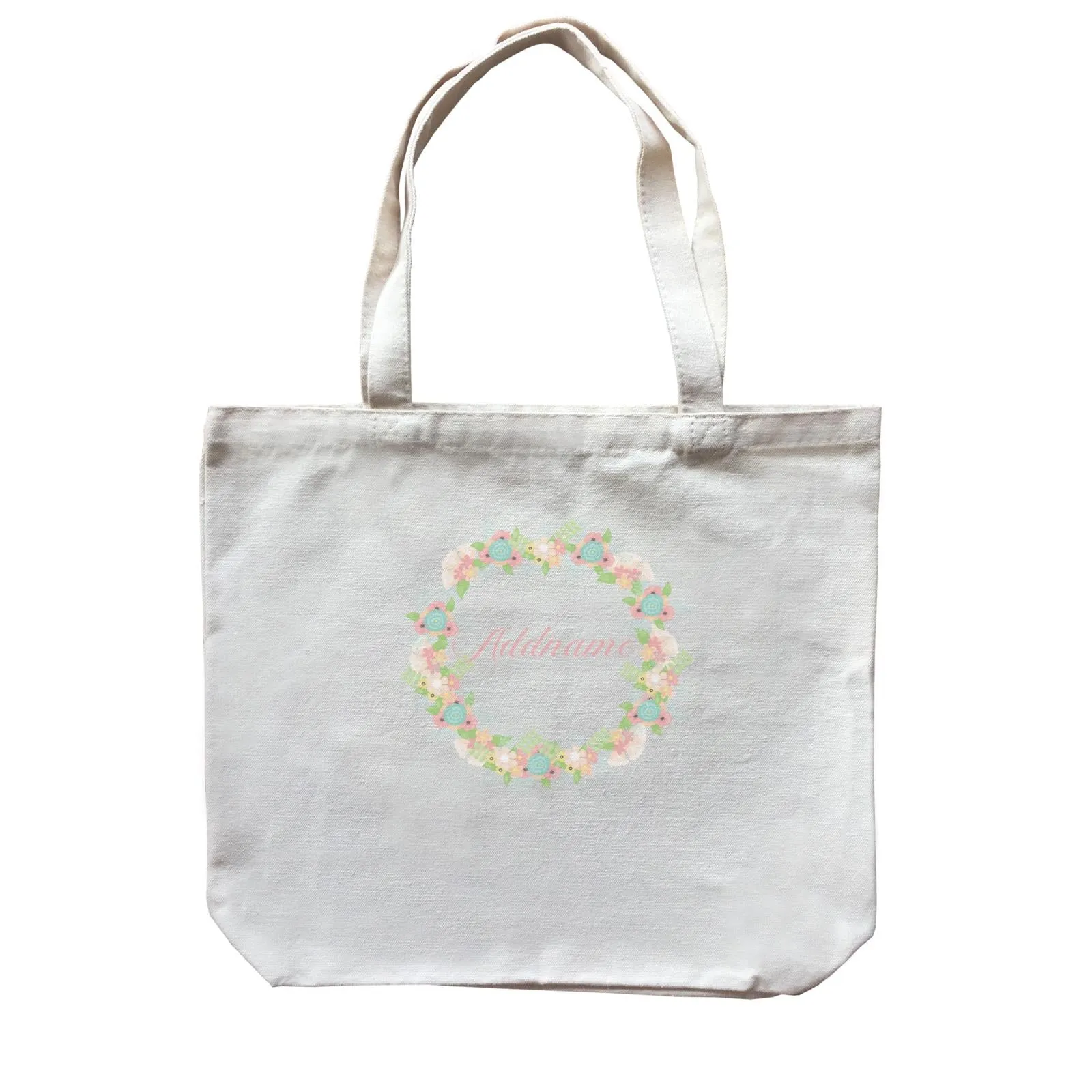 Basic Family Series Pastel Deer Flower Wreath Addname Canvas Bag