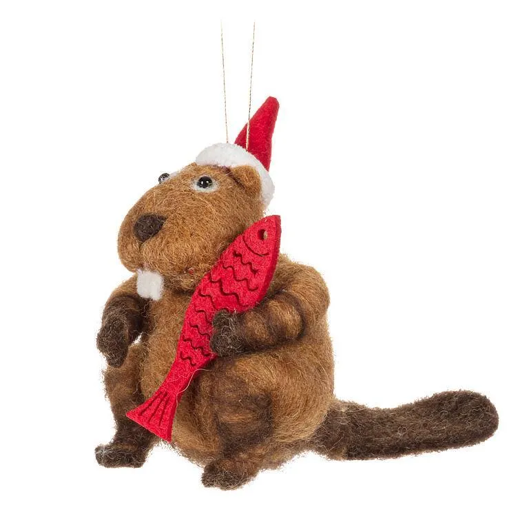 Beaver with Hat & Fish Ornament