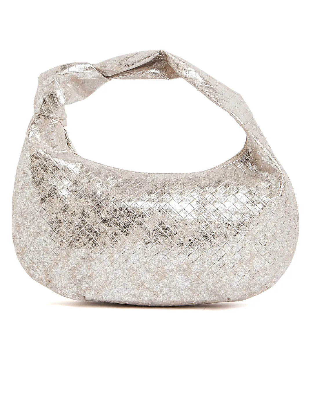 Berrylush Women Textured Silver Weave Casual Regular Handbag