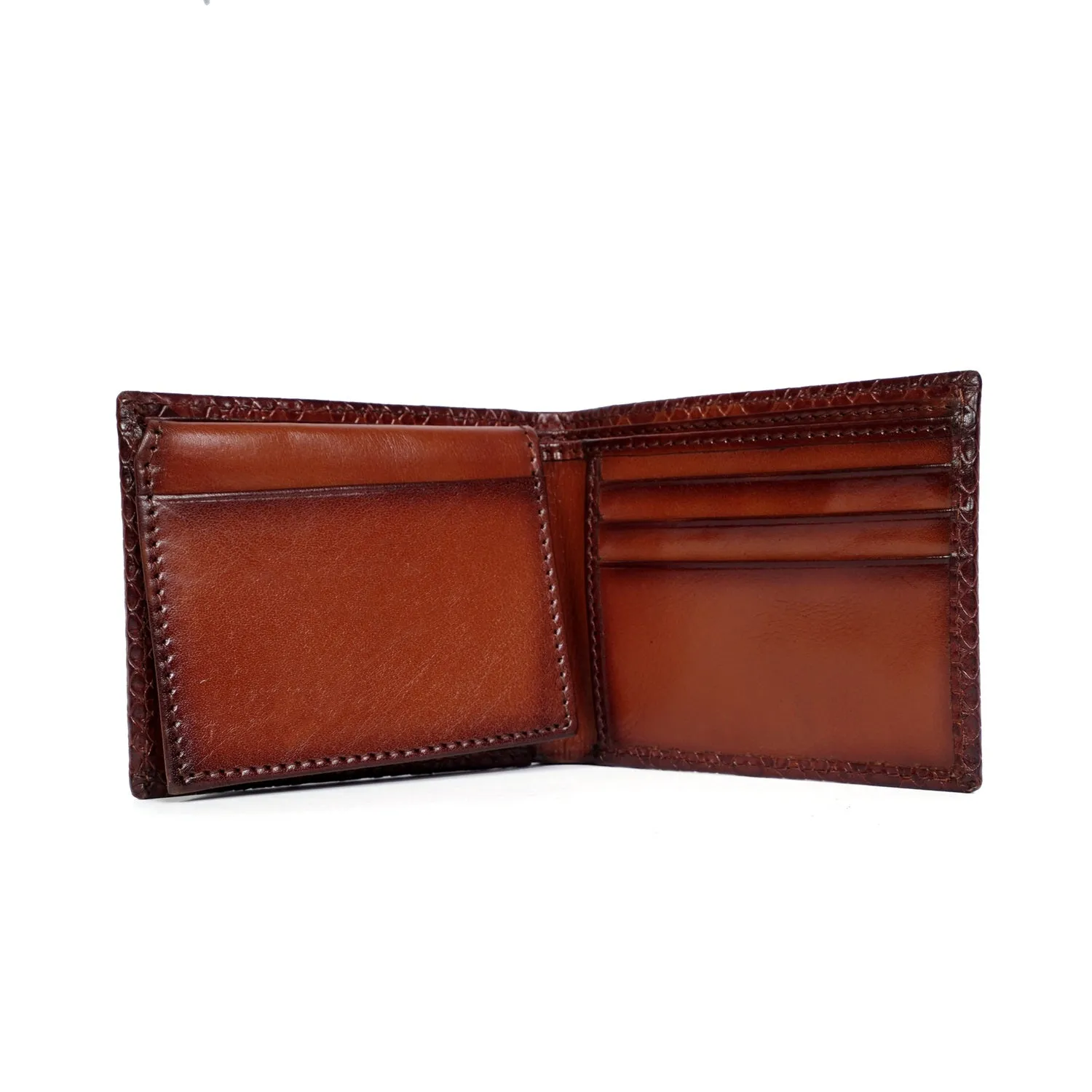 Bi-Fold Snake Skin Textured Tan Wallet