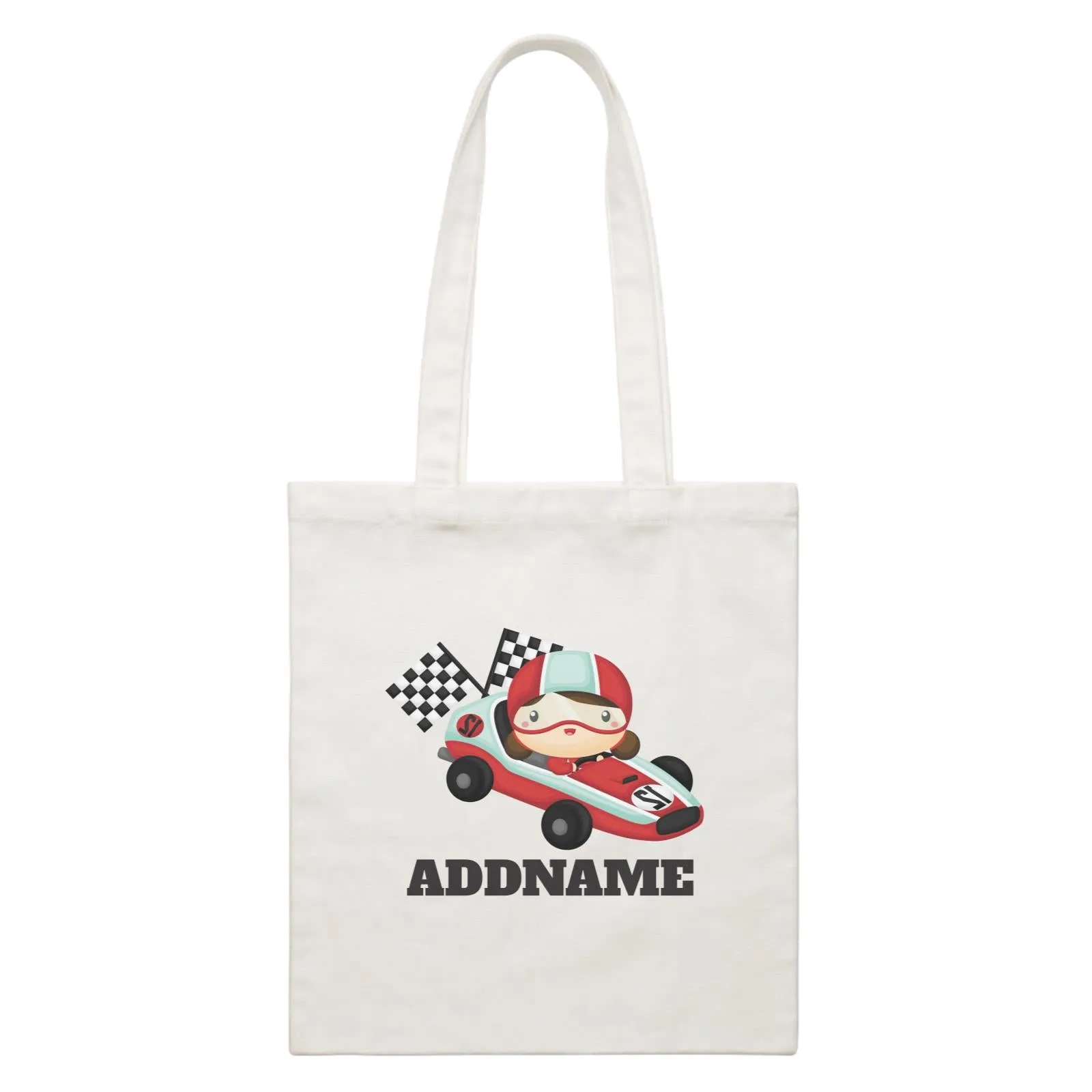 Birthday Cars Race Racer Girl With Racing Cars Addname White Canvas Bag