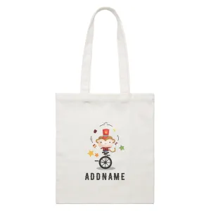 Birthday Circus Monkey Juggling With Unicycle Addname White Canvas Bag