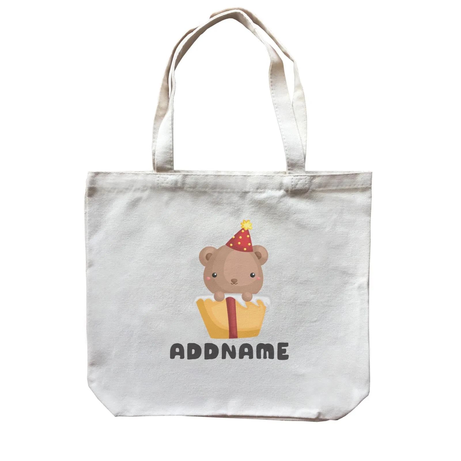 Birthday Friendly Animals Happy Bear Inside Present Box Addname Canvas Bag