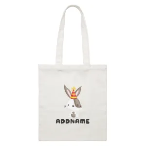 Birthday Friendly Animals Happy Rabbit Wearing Party Hat Addname White Canvas Bag