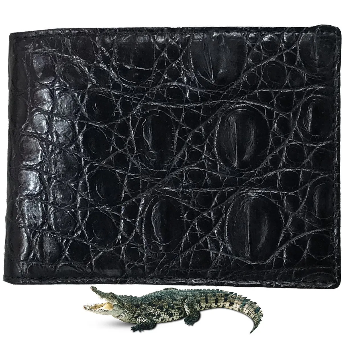 Black Alligator Skin Bifold Wallet For Men | Handmade Crocodile Leather Wallet RFID Blocking | VL5735