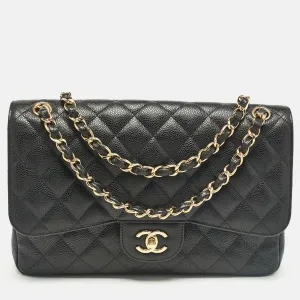 Black Caviar Leather Jumbo Classic Double Flap Bag