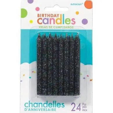 Black Glitter Candles | 24 ct