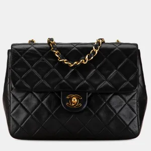 Black Leather Mini Square Classic Single Flap Bag