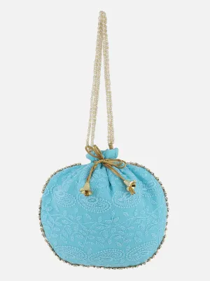 Blue Embroidered Potli Bag