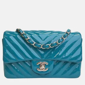 Blue Patent Leather Mini Rectangular Flap Bag Shoulder Bag