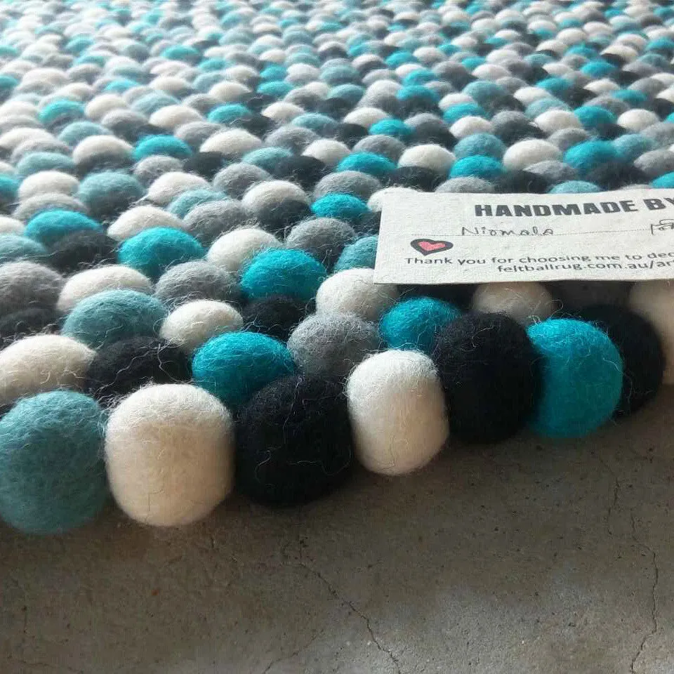 Blue Storm Felt Ball Rug