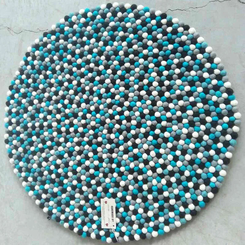 Blue Storm Felt Ball Rug