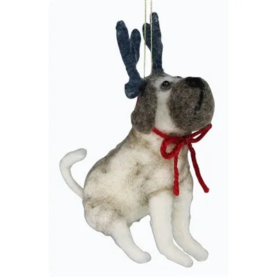 Bulldog with Antlers Ornament