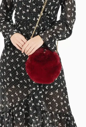 Burgundy Soft Faux Fur Bag with Chain Strap