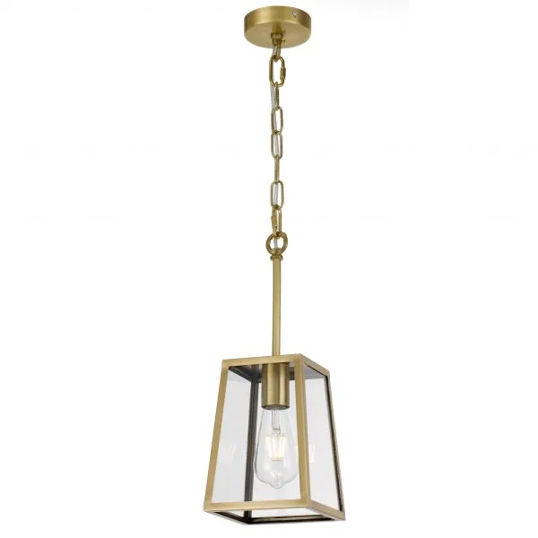 Cantena 15cm Pendant Antique Brass with Clear Glass Panel Lantern