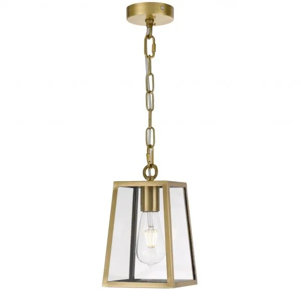 Cantena 15cm Pendant Antique Brass with Clear Glass Panel Lantern