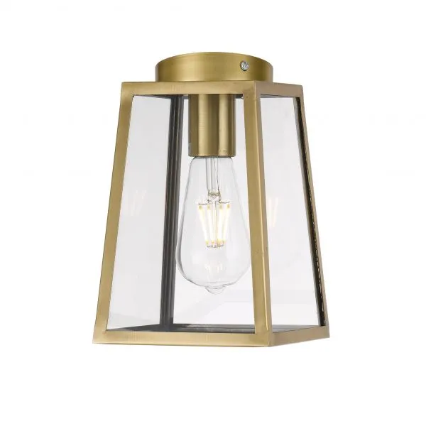 Cantena 15cm Pendant Antique Brass with Clear Glass Panel Lantern