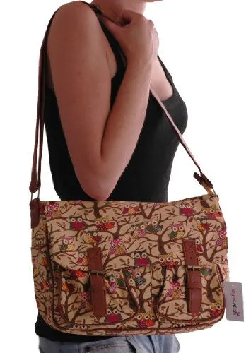 Canvas Owl Print Satchel Bag