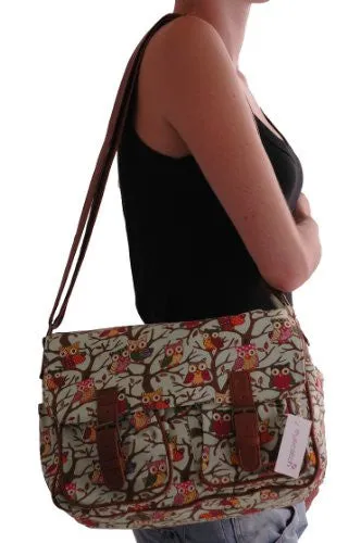 Canvas Owl Print Satchel Bag