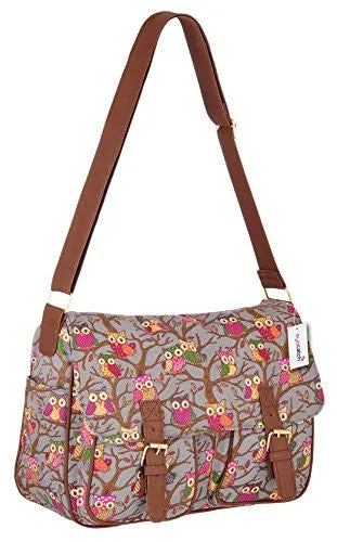 Canvas Owl Print Satchel Bag