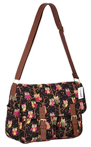 Canvas Owl Print Satchel Bag