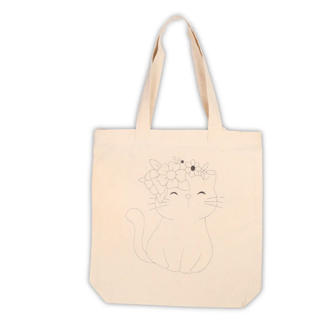 Canvas Tote Bag - Floral Cat