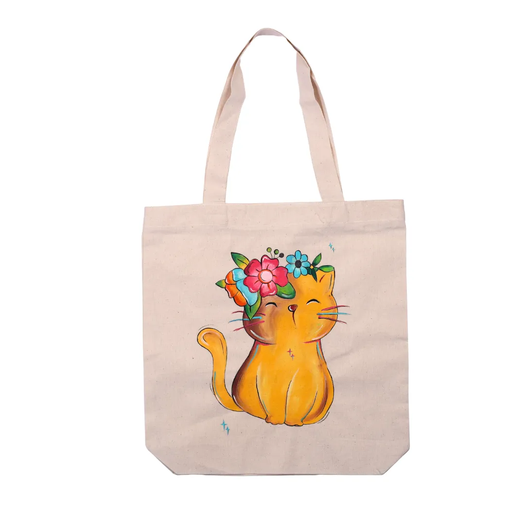 Canvas Tote Bag - Floral Cat