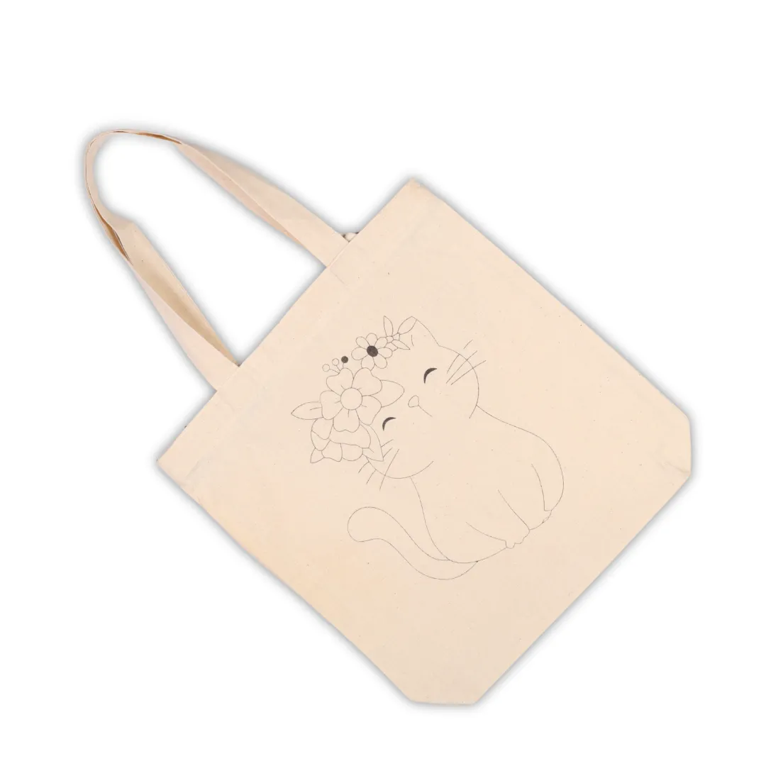 Canvas Tote Bag - Floral Cat