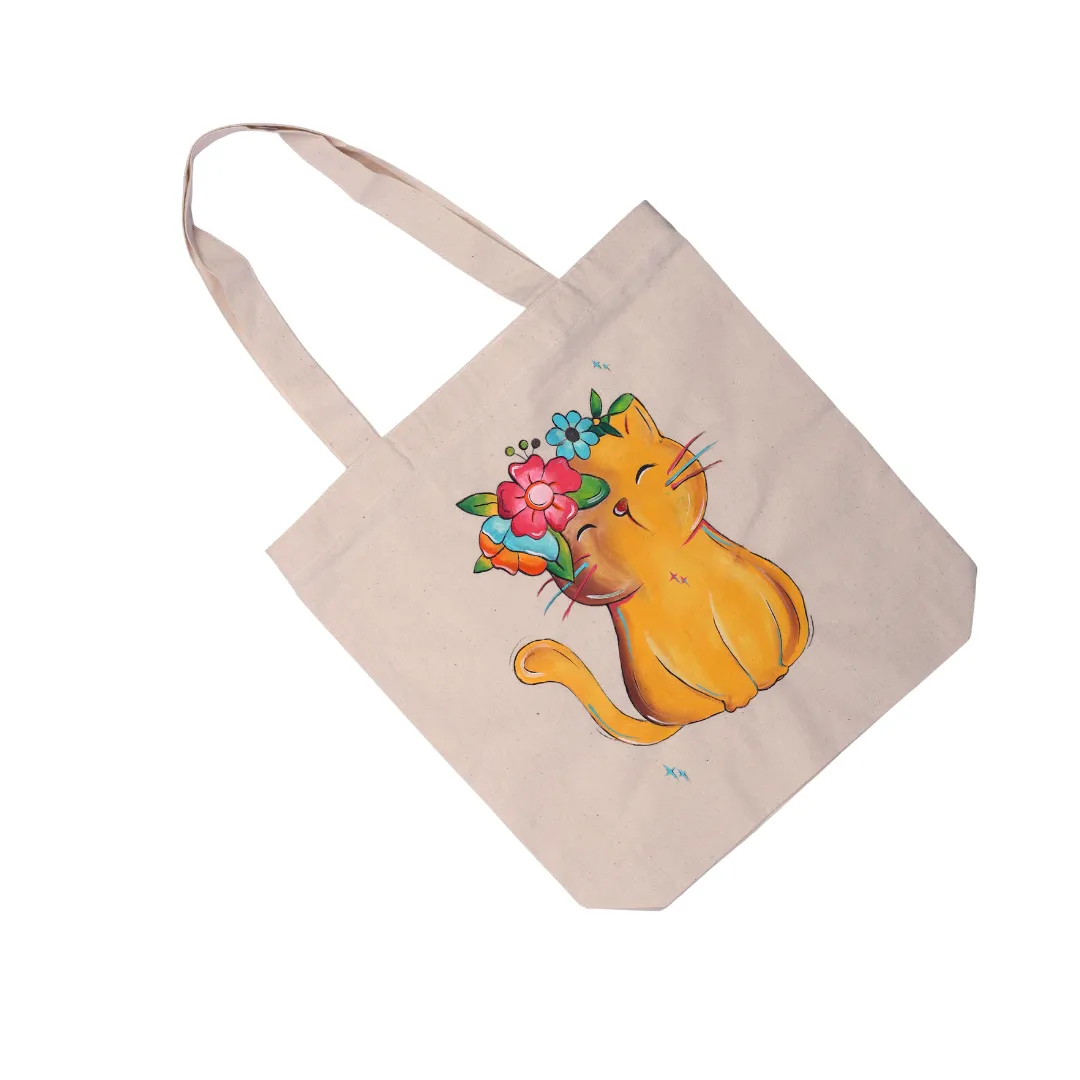 Canvas Tote Bag - Floral Cat