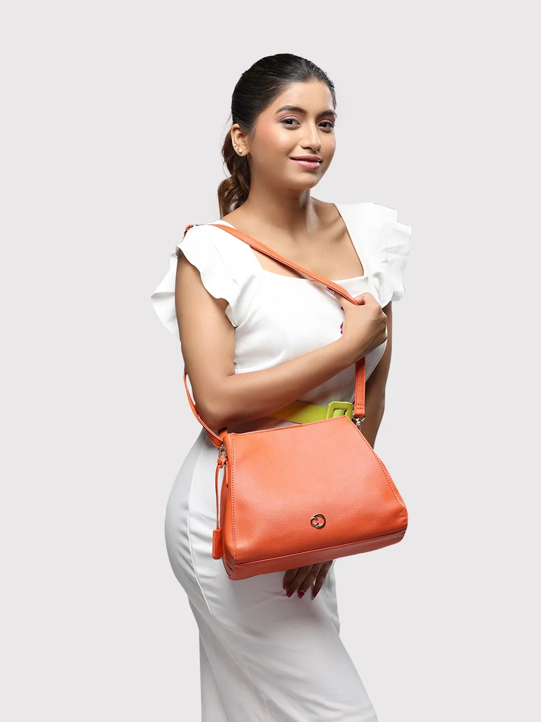 Caprese Milan Satchel Small Solid Women'S Handbag Orange