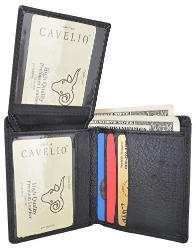 Cavelio Men's Premium Leather L-Shape Bifold Credit Card ID Holder Wallet